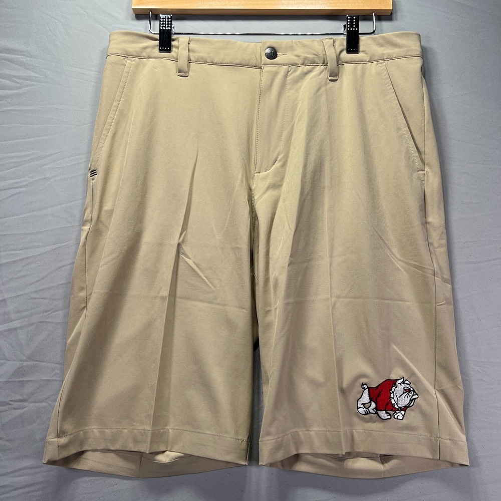 Georgia Bulldogs Golf Shorts Mens 32 Waist Beige Chino Adidas Stretch Pockets